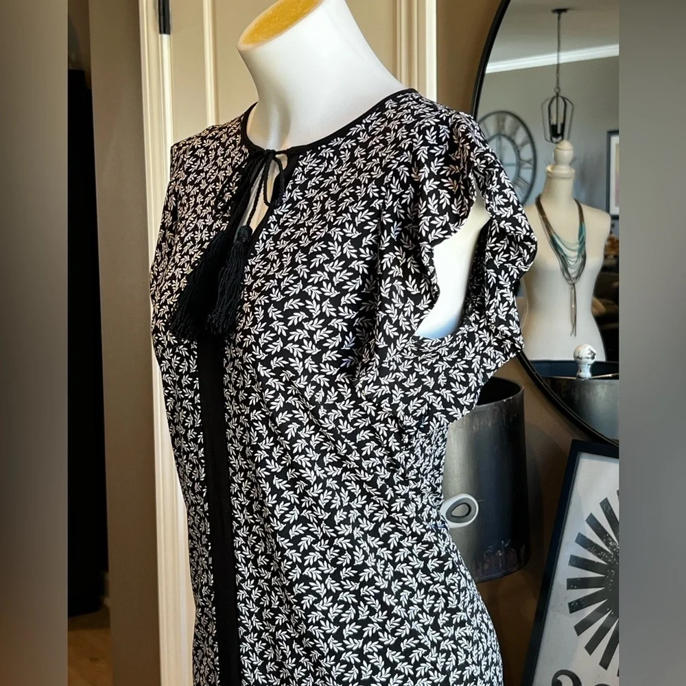 MICHAEL KORS Black & White Print Stretch Dress Size Medium